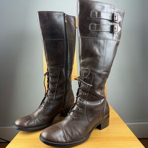 Cottage core Steampunk Brown Leather Knee-High Riding Boots Size 8